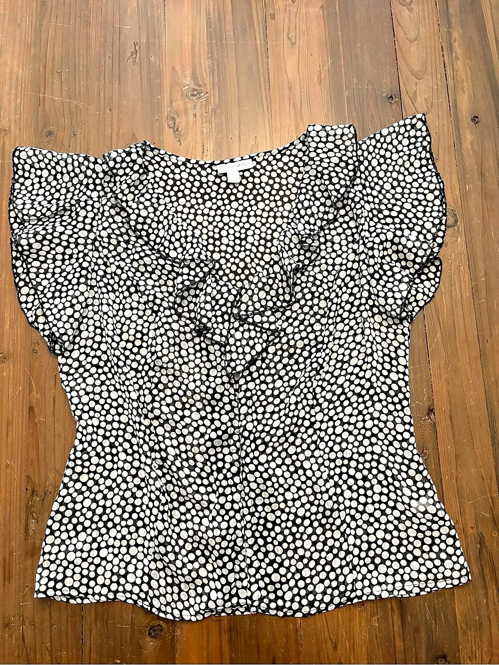 Vintage Fashion Bug Black & White Polka Dot Ruffle Blouse - Size Large